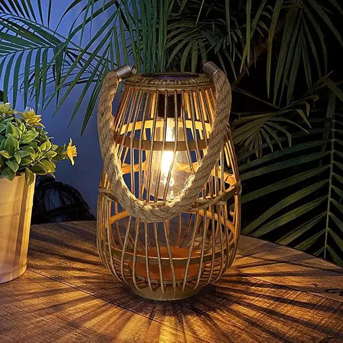 Solar Lantern Outdoor Waterproof Large Rattan Lanterns Decorative Bright Boho Lanterns Lights with Handle Rustic Hanging or Table Lamp for Fence Porch Garden Yard Wedding Decoration by GreenHaven Gardens