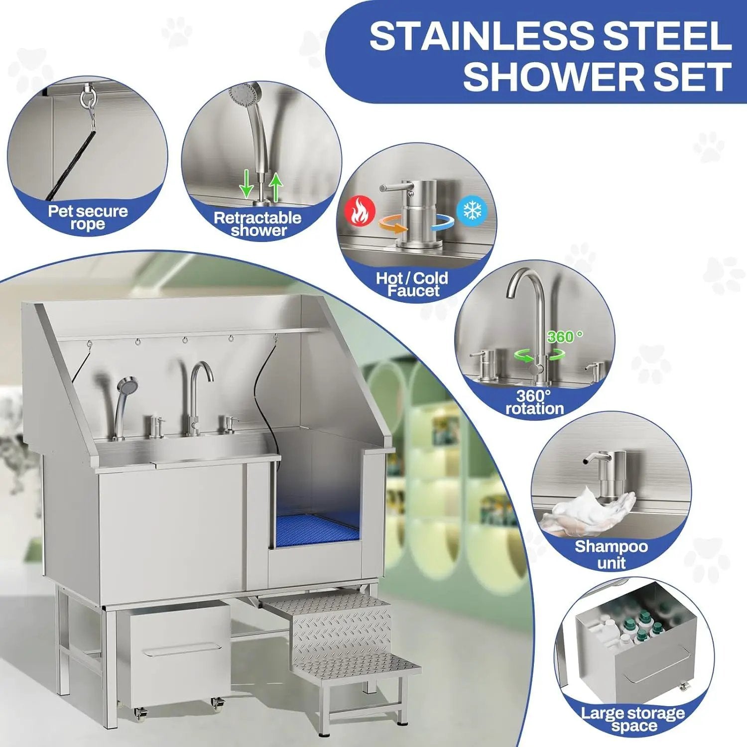 Stainless Steel Dog Washing Station With Seamless Design And Accessories - Silver by HouseOfZazla