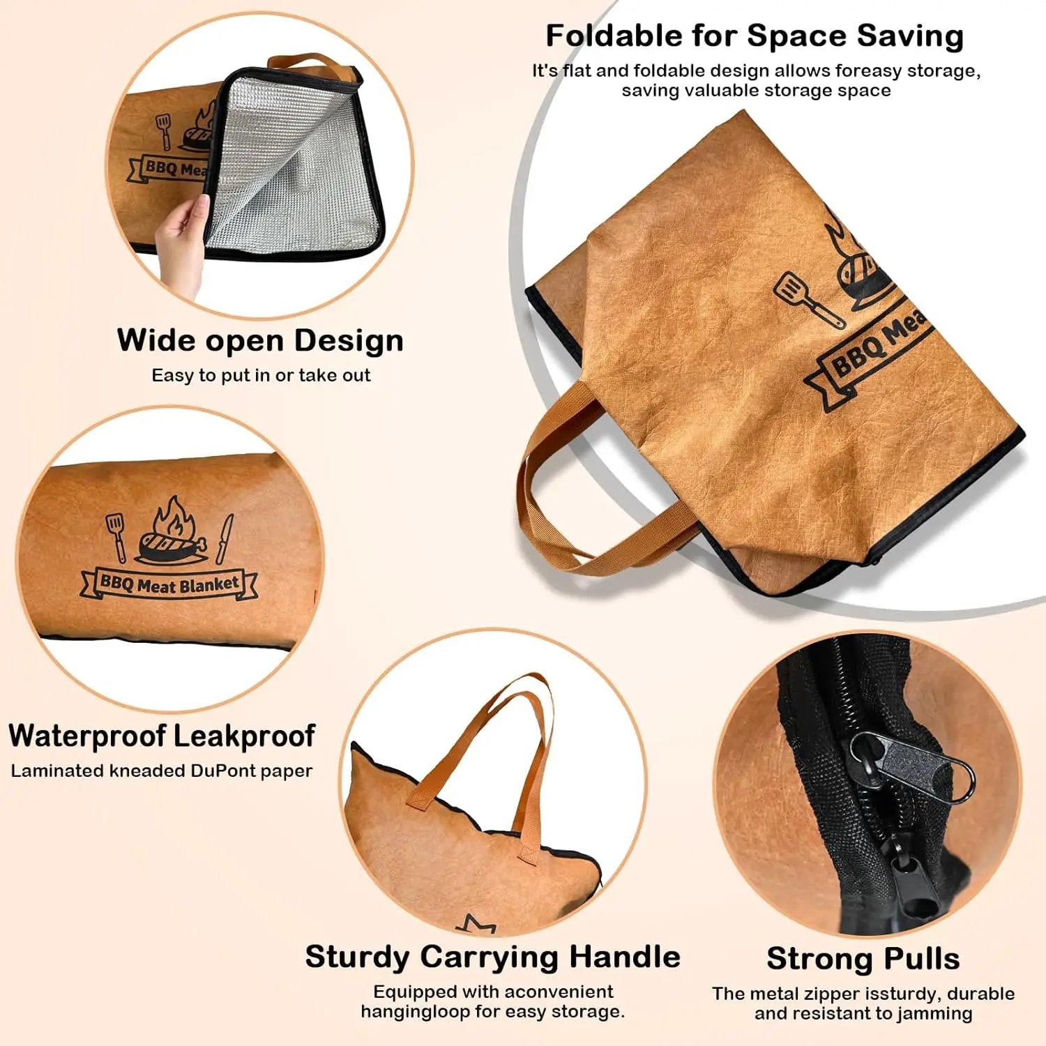 BBQ Blanket for Resting Meat,Reusable Smoker Grilling Bag Insulated Resting Bag with Wide Mouth,BBQ Accessories for Large Brisket,Beef,Turkey,Pork (21in) by GreenHaven Gardens