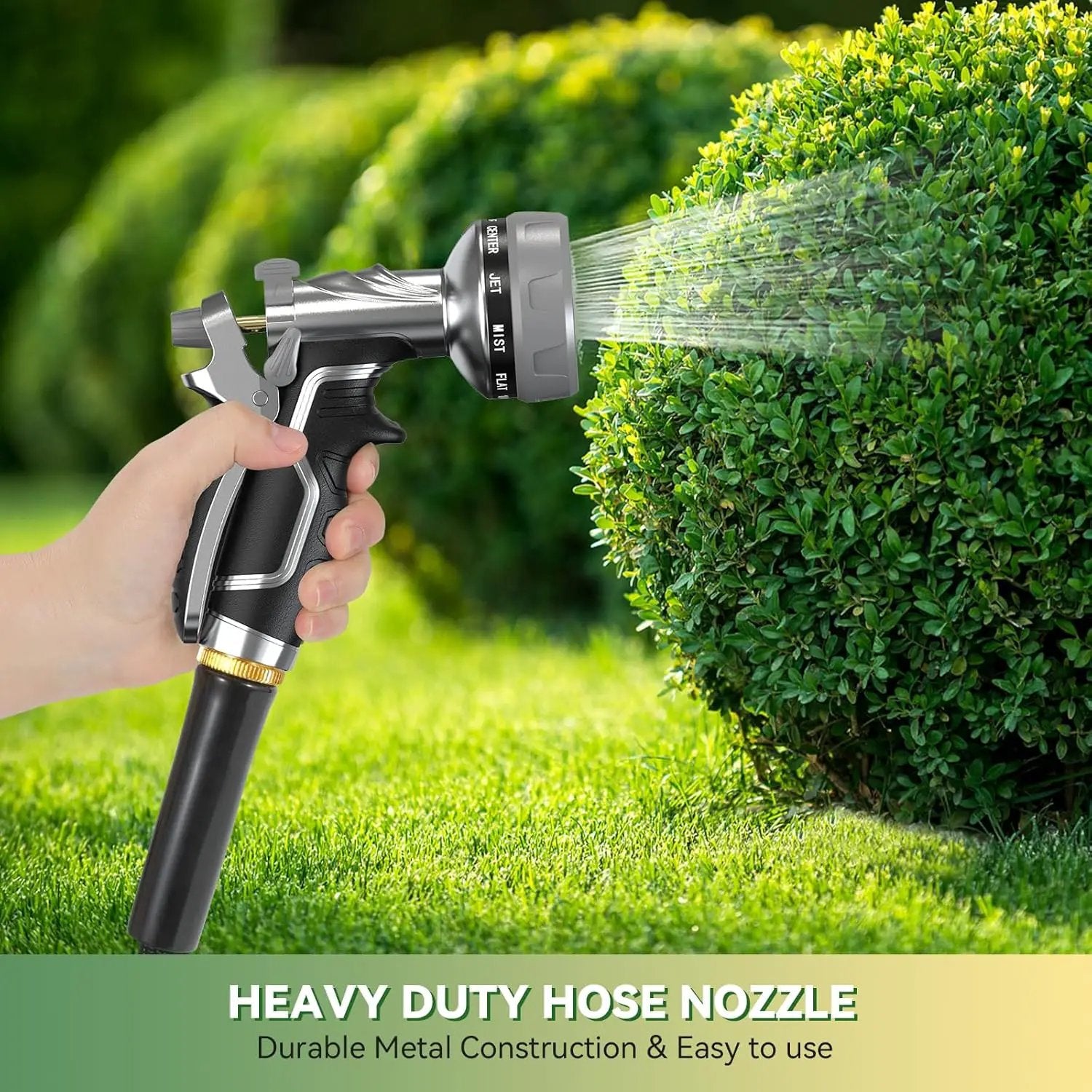 Garden Hose Nozzle, Heavy Duty Metal Water Hose Nozzle with 8 Adjustable Spray Patterns, High Pressure Hand Sprayer with Flow Control for for Garden Watering, Car & Pet Washing by GreenHaven Gardens