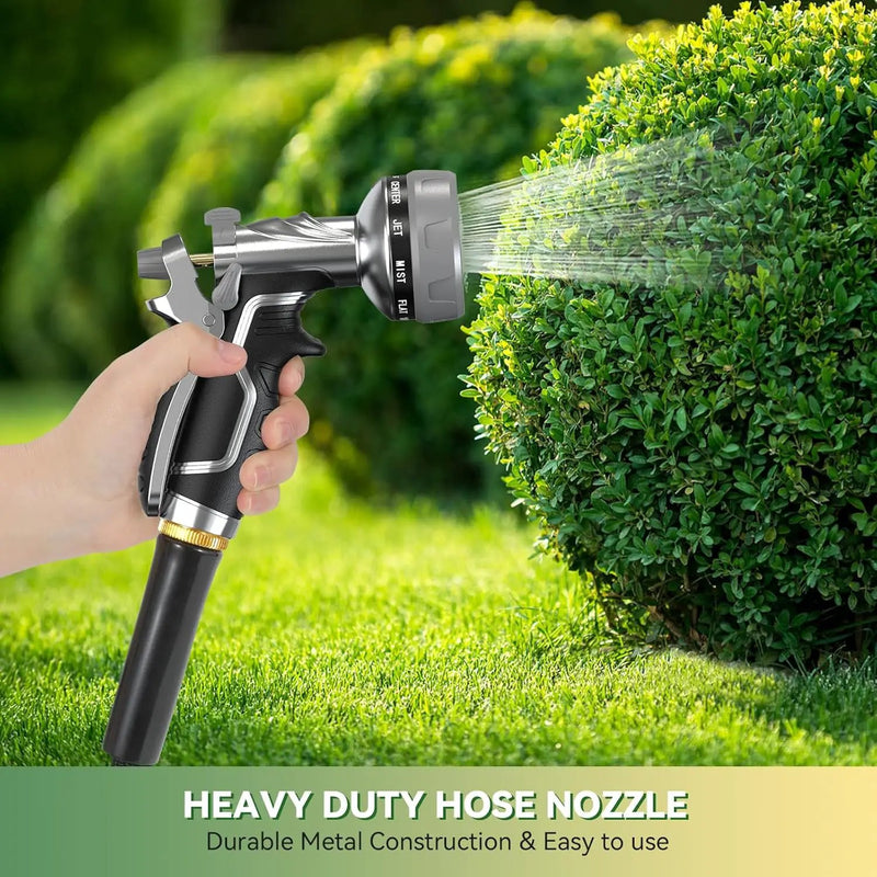 Garden Hose Nozzle, Heavy Duty Metal Water Hose Nozzle with 8 Adjustable Spray Patterns, High Pressure Hand Sprayer with Flow Control for for Garden Watering, Car & Pet Washing by GreenHaven Gardens