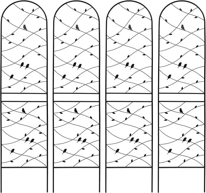 Metal Garden Trellis Rustproof Trellis for Climbing Plants Outdoor Flower Support Bird Deco (Black-4 Pack, 86.7"x19.7") by GreenHaven Gardens