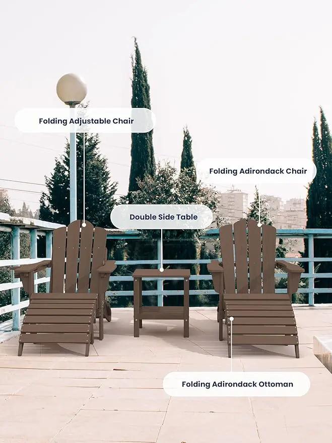 KINGYES Folding Adirondack Ottoman for Adirondack Chair, Brown by GreenHaven Gardens