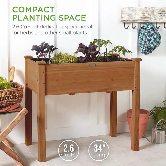 Best Choice Products 34x18x30in Raised Garden Bed, Elevated Wood Planter Box Stand for Kids, Backyard, Patio, Balcony w/Bed Liner, 150lb Capacity - Acorn Brown by GreenHaven Gardens