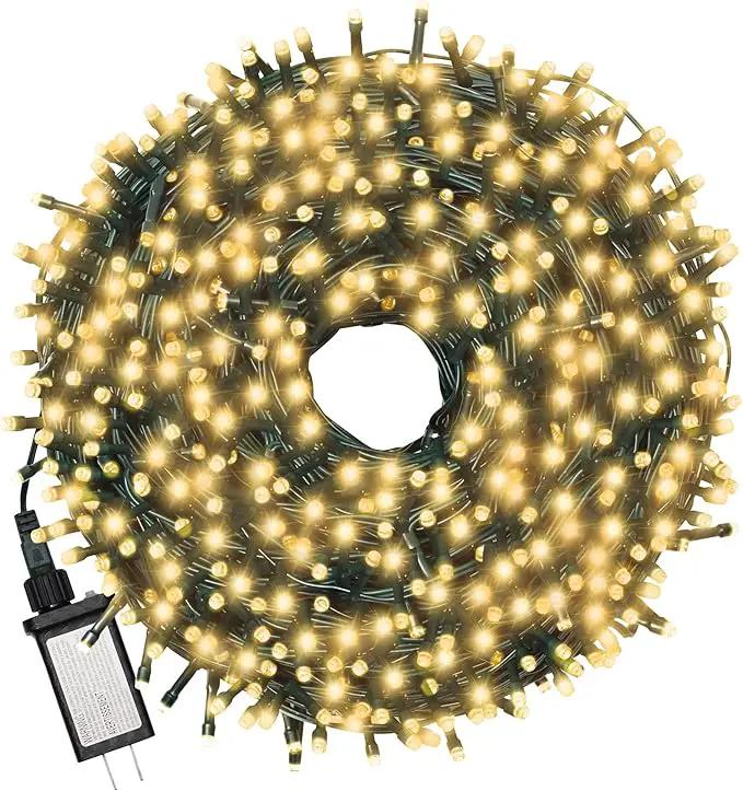 Christmas Light 500 LEDs 172ft Green Cable Wire Fairy String Outdoor Twinkle Lights Plug in 12 Modes for Xmas Party, Garden, Wedding, Home Decoration (Warm White) by GreenHaven Gardens