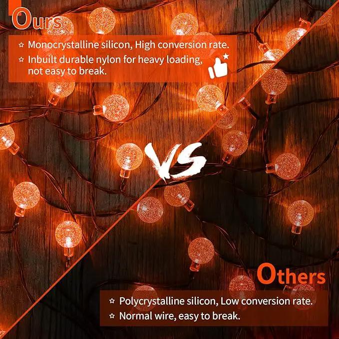Solar Halloween String Lights Outdoor 60 LED 36 Feet Crystal Globe String Lights with 8 Lighting Modes, Waterproof Solar Powered Patio Lights for Garden Yard Porch Decor (Orange) by GreenHaven Gardens
