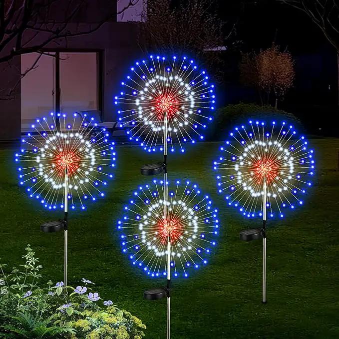 4th of July Firework Solar Garden Lights, Red Blue White Solar Firework Lights with 120 LED 2 Lighting Modes, Outdoor Waterproof Yard Lighting for Independence Day Memorial Day Decor, 4 Pack by GreenHaven Gardens