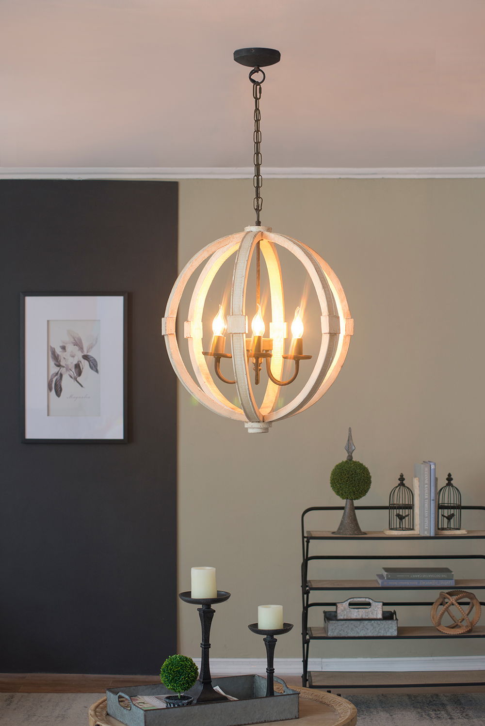 Hanging Light Fixture Chandelier with Adjustable Chain - Light Brown or White, photo 15 of 22