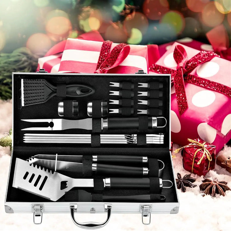 ROMANTICIST 20pcs Heavy Duty BBQ Grill Tool Set in Case - The Very Best Grill Gift for Father's Day and Christmas - Professional BBQ Accessories Set for Outdoor Cooking Camping Grilling Smoking, Black by GreenHaven Gardens