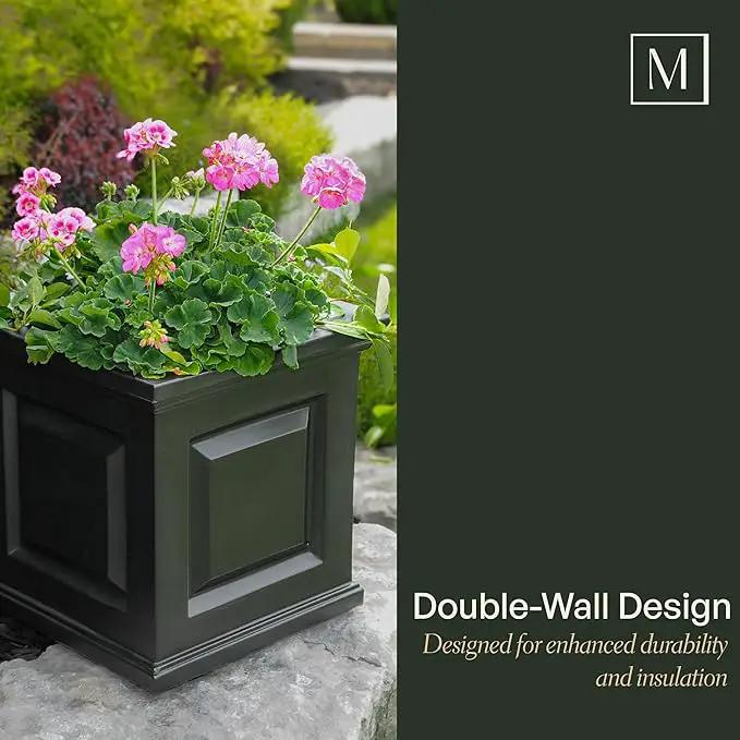 Mayne Nantucket 16-Inch Square Planter, 2-Pack – Self-Watering, Weather-Resistant Planter for Flowers – Durable Outdoor Design for Patio, Porch, or Entryway by GreenHaven Gardens