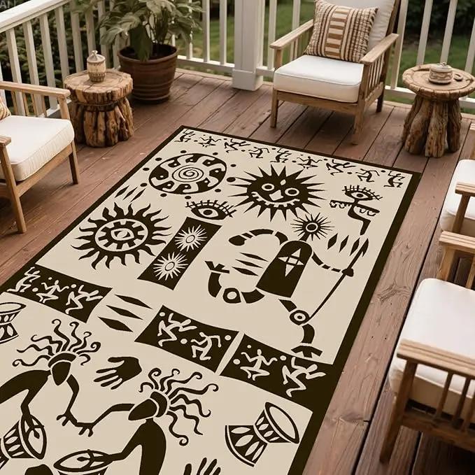WILDROOTS 5x8 Feet Plastic Tribal Outdoor Rug, Stain Resistant Waterproof Reversible Outdoor Patio Rug, Fade Resistant Camping Rug (Ivory Beige) by GreenHaven Gardens