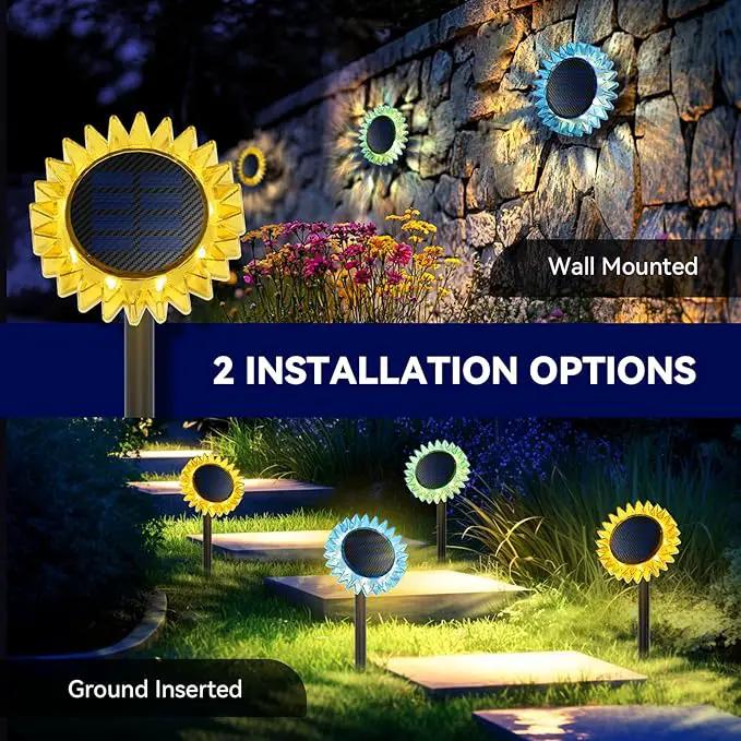 Solar Outdoor Garden Lights, 6 Pack Sunflower LED Ground&Wall 2-in-1 IP67 Waterproof Decorative Light for Yard Landscape Pathway Patio Walkway Backyard Decor (Warm White) by GreenHaven Gardens