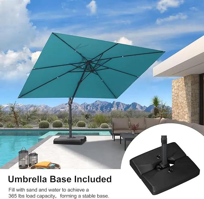 PURPLE LEAF 9' × 11.5' Patio Cantilever Umbrella with Base Outdoor Rectangle Adjustable Offset Umbrellas with 360-degree Rotation and 8 Heavy Duty Metal Ribs for Garden Deck Pool Turquoise Blue by GreenHaven Gardens
