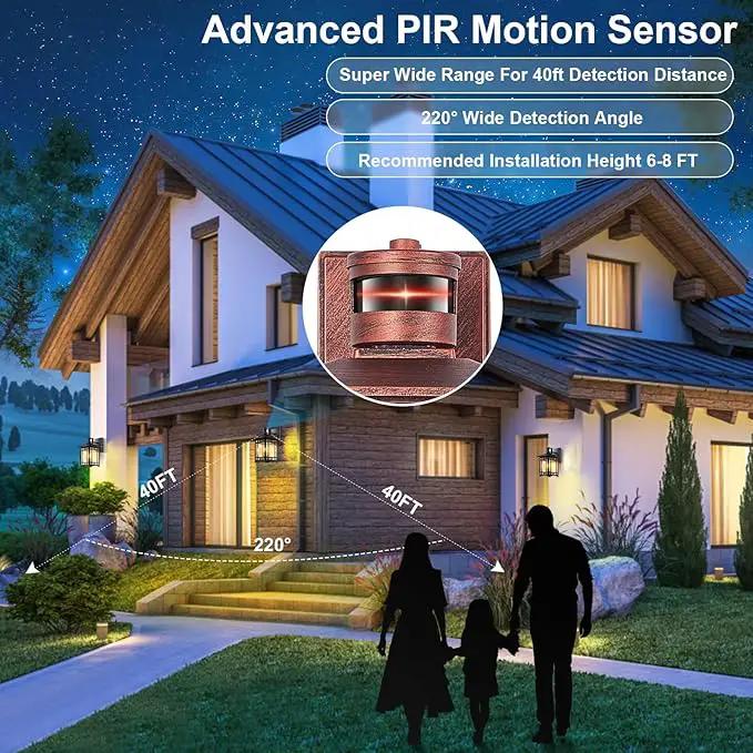 Dusk to Dawn Motion Sensor Outdoor Lights - Dark red Exterior Light Fixture Wall Mount for Outside House Porch Patio Garage - Yard Front Motion Detector Lantern - Waterproof Anti-Rust Lighting by GreenHaven Gardens