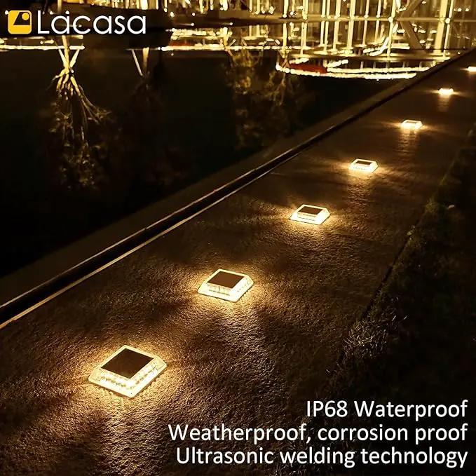 Lacasa Solar Deck Lights, 8 Pack 30LM LED Dock Lights Warm White 2700K, Outdoor Solar Powered Step Lights Light up All Night IP68 Waterproof Auto ON/Off for Garden Stairs Driveway Pathway Lighting by GreenHaven Gardens