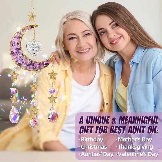 Aunt Gifts from Niece, for Aunt Auntie Gifts, Best Aunt Ever Gifts Aunt Birthday Gifts for Auntie, Auntie Gifts for Women Moon Crystal Suncatcher for Window Hanging Wall Decor by GreenHaven Gardens