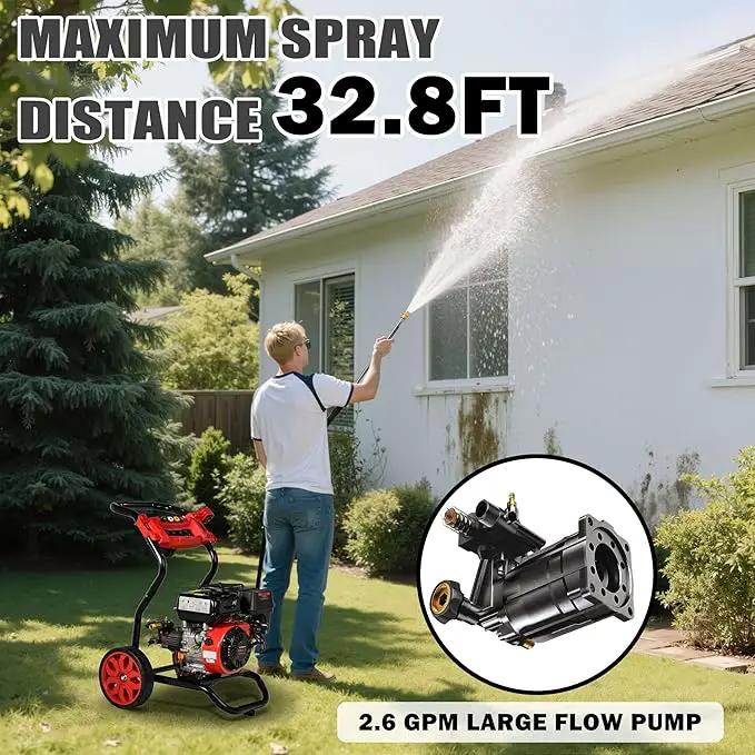 Gas Pressure Washer, 3950 PSI and 2.6 GPM, 7HP Engine with Copper Pump, 25FT Hose and Foam Cannon, 4 Nozzles, for Cars, Driveways, Fences by GreenHaven Gardens