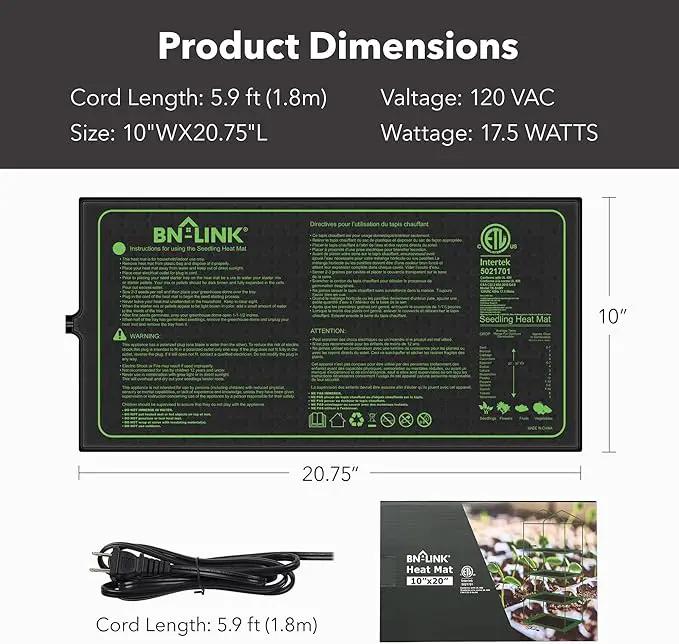 BN-LINK Seedling Heat Mat 10" x 20.75" 4 Pack Daisy Chainable Warm Hydroponic Heating Pad Waterproof for Seed Starting Germination, Indoor Gardening, Greenhouse by GreenHaven Gardens
