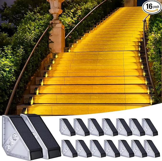 KINKAI Solar Step Lights Outside - 16 Pack Outdoor Stair Light Waterproof LED Triangle Deck Lamps for Garden, Patio, Yard, Front Door, Porch Decor (Warm Light) by GreenHaven Gardens
