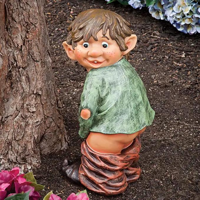 Bits and Pieces - Caught with His Pants Down Garden Statue - Naughty Gnome Yard Art, Funny Elf - Polyresin Statue Measures 13-1/2" High x 5" Wide by GreenHaven Gardens