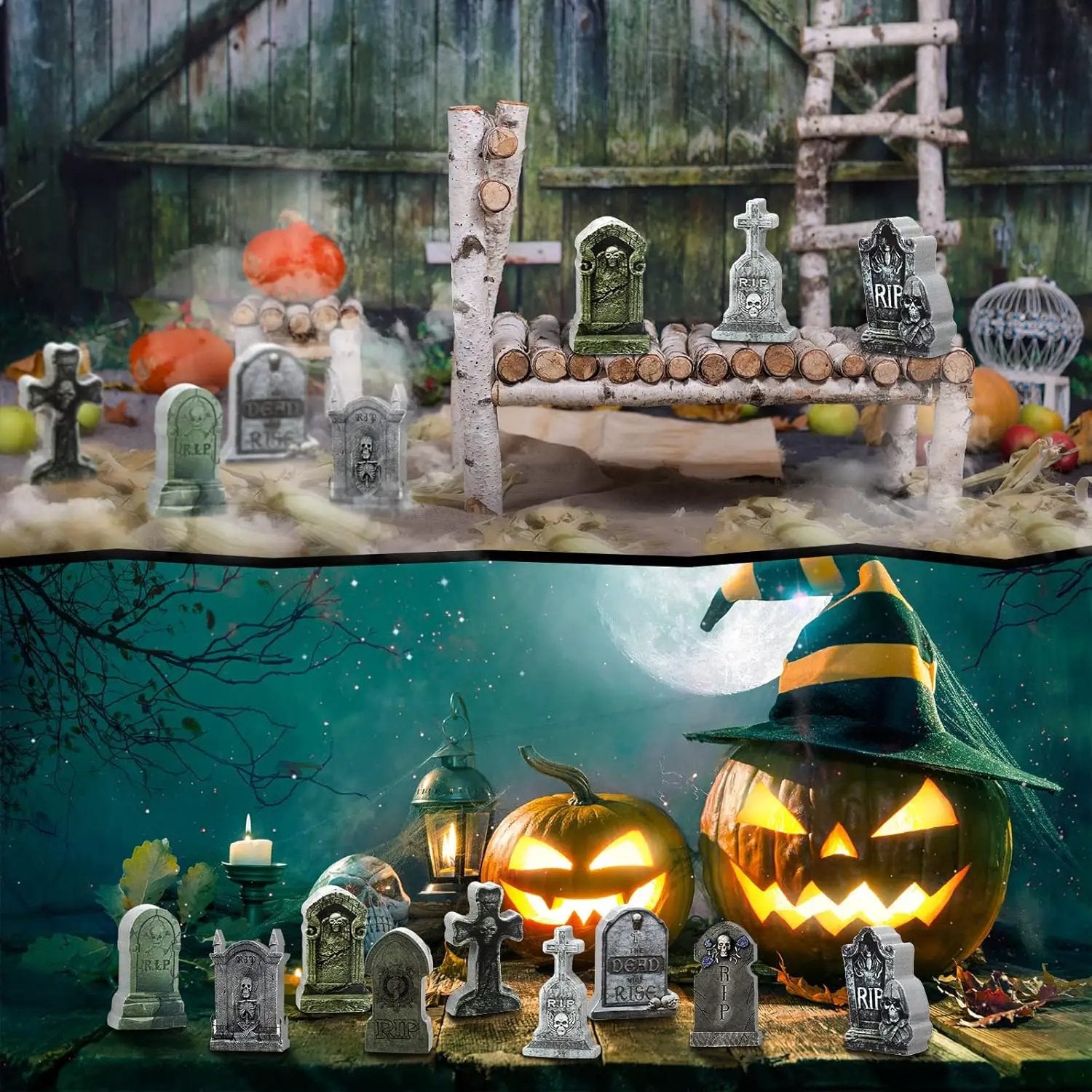 Kathfly 9 Pieces Halloween Miniature Tombstones Mini Village Tombstones Halloween Figurines Miniature Spooky Town for DIY Crafts Outdoor Home Garden Decor by GreenHaven Gardens