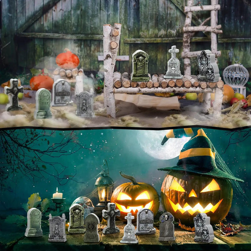 Kathfly 9 Pieces Halloween Miniature Tombstones Mini Village Tombstones Halloween Figurines Miniature Spooky Town for DIY Crafts Outdoor Home Garden Decor by GreenHaven Gardens