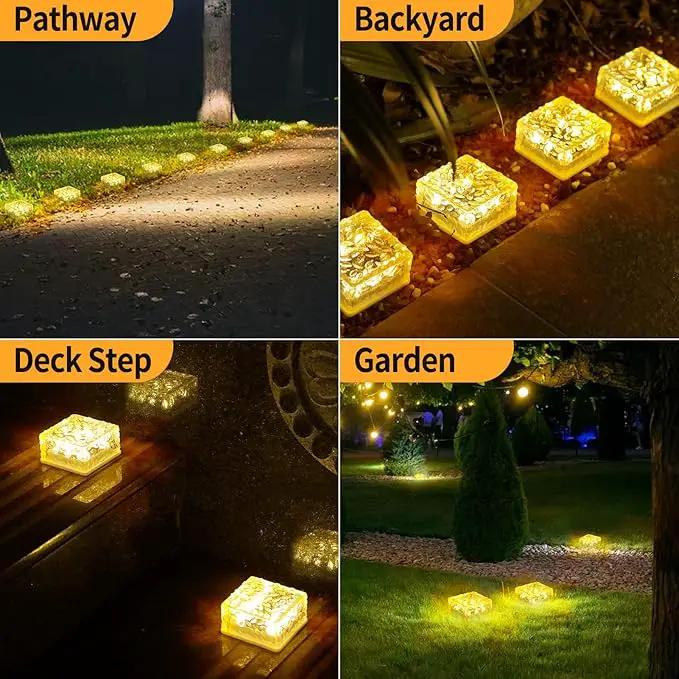 4Pack Solar Brick Lights,4.3 * 4.3in Outdoor Solar Lights,Pavers Lights,Solar Pathway Lights Outdoor Waterproof for Garden Courtyard Pathway, Ice Rock Cube Lights by GreenHaven Gardens