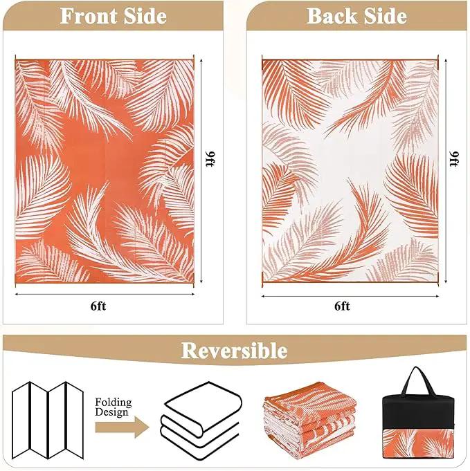 Pauwer Waterproof Outdoor Rug 6x9, Reversible Plastic Straw Patio Camping Rug, Indoor Outdoor RV Mat Carpet for Deck, Camper, Porch, Balcony, Backyard, Picnic, Leaf Orange by GreenHaven Gardens