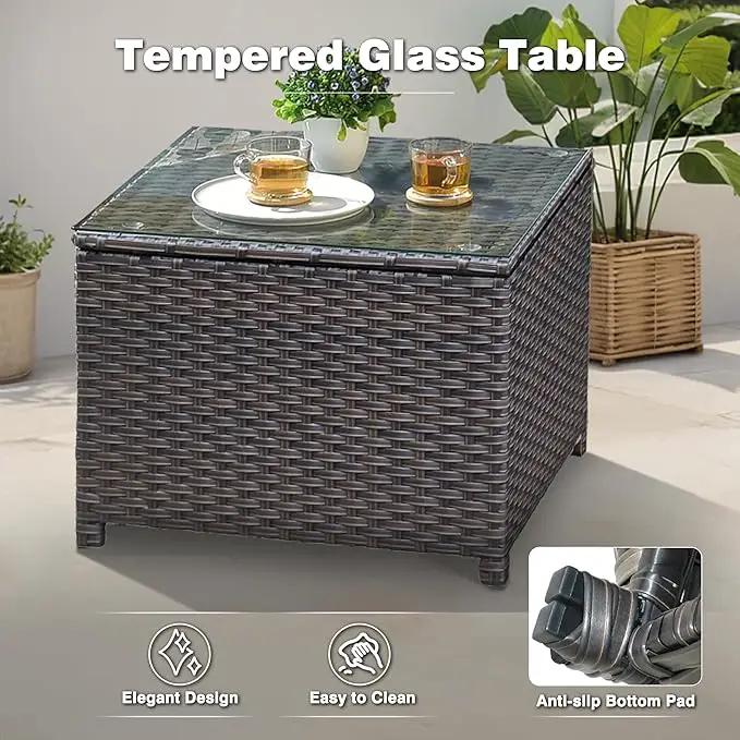 ovios 6 Pieces Patio Furniture Set, Outdoor Wicker Sofas with Glass Coffee Table and Comfy Cushions, All Weather High Back Couch Set for Deck Porch, Brown Rattan, Navy Blue by GreenHaven Gardens