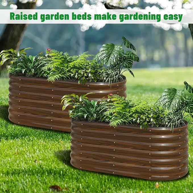 SnugNiture Galvanized Steel Raised Garden Bed, 4x2x2 ft, Outdoor Oval Deep Root Planter Box for Growing Vegetables, Flowers and Fruits by GreenHaven Gardens
