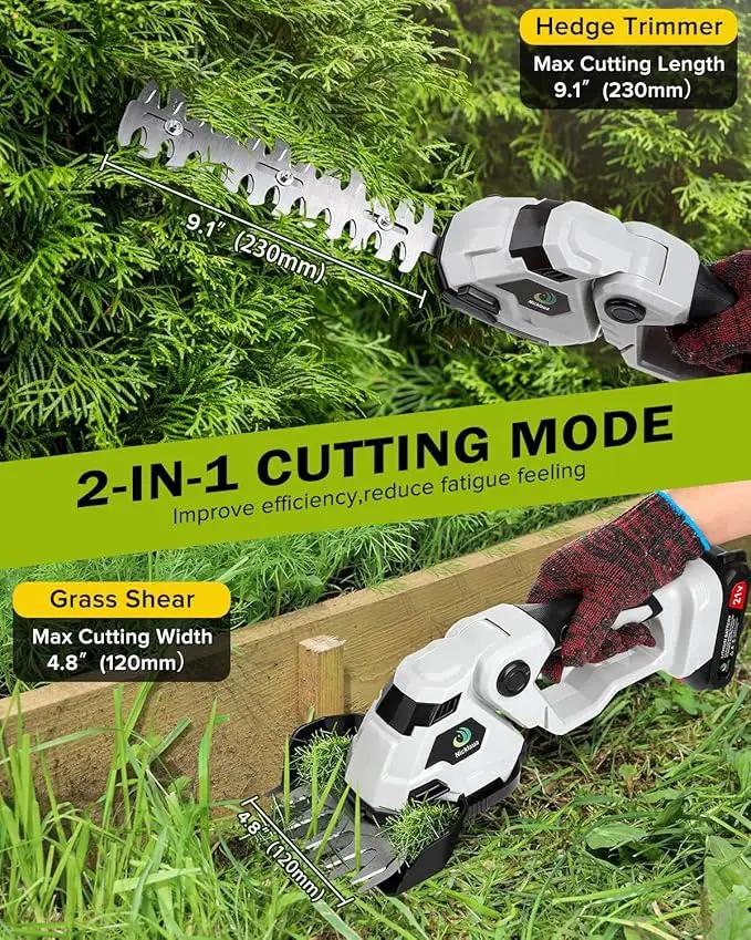 Cordless Hedge Trimmer,2 in 1 Cordless Grass Shear & Hedge Shear/Shrubbery Trimmer with Dual-Action Blade Cutting Capacity,Hedge Shear with 2 PCS Rechargeable Battery and Charger for Garden,Lawn by GreenHaven Gardens