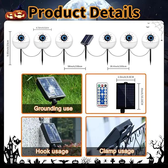 Outdoor Solar Lights Waterproof Decorations, 6 Pack Solar Globe Lights for Garden Decorations, Outside Ghost Solar Scary Eyeball Pathway Lights Decor for St. Patrick's Day Tree Garden Lawn Yard by GreenHaven Gardens