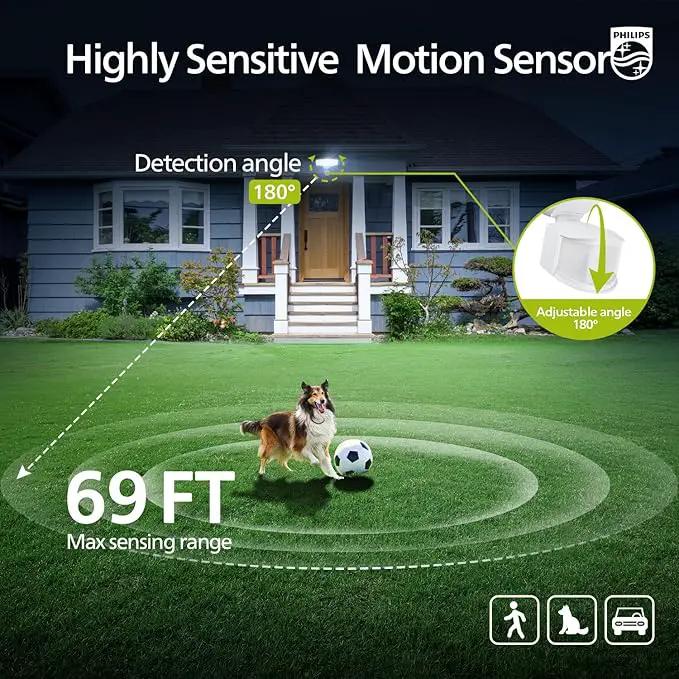 Philips 72W 7400LM LED Security Lights w/PIR Motion Sensor Outdoor, 5000K Daylight Dusk to Dawn Aluminum Flood Light, 3 Adjustable Heads, Waterproof for Garage, Yard, Porch by GreenHaven Gardens