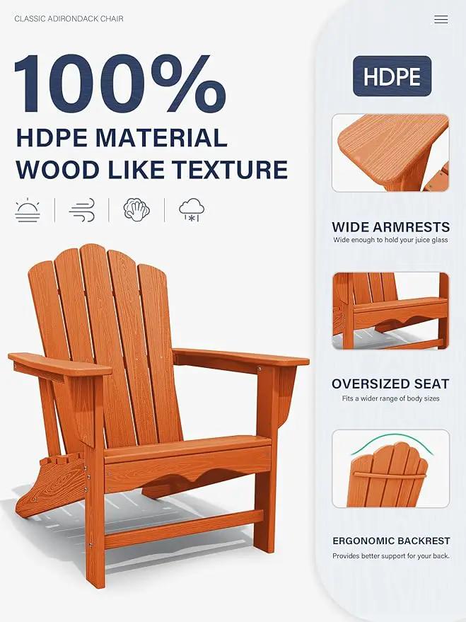 KINGYES HDPE Adirondack Chair, Classic All-Weather Adirondack Chair, Orange by GreenHaven Gardens