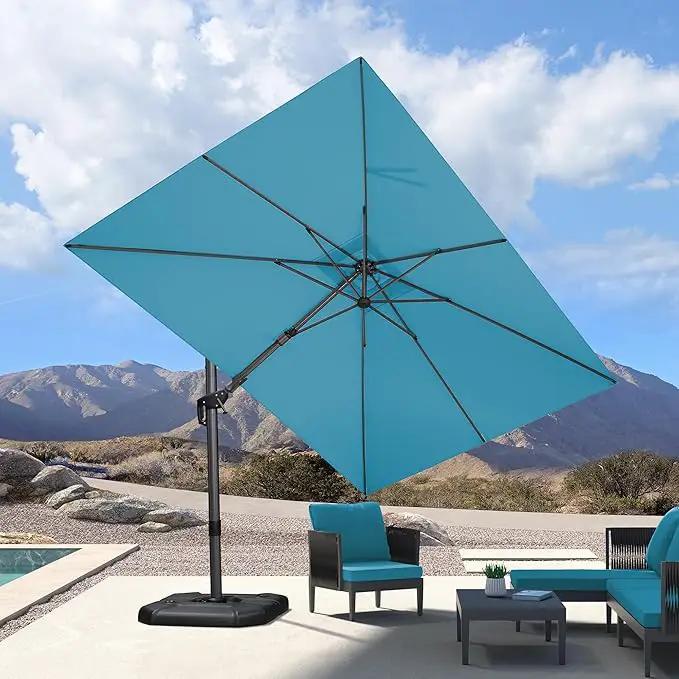 PURPLE LEAF 8.2' X 11.5' Tilting Patio Umbrella with Base Outdoor Cantilever Swivel Rectangle Umbrella Aluminum Offset Umbrella with 360-degree Rotation for Garden Deck Pool Patio Turquoise Blue by GreenHaven Gardens