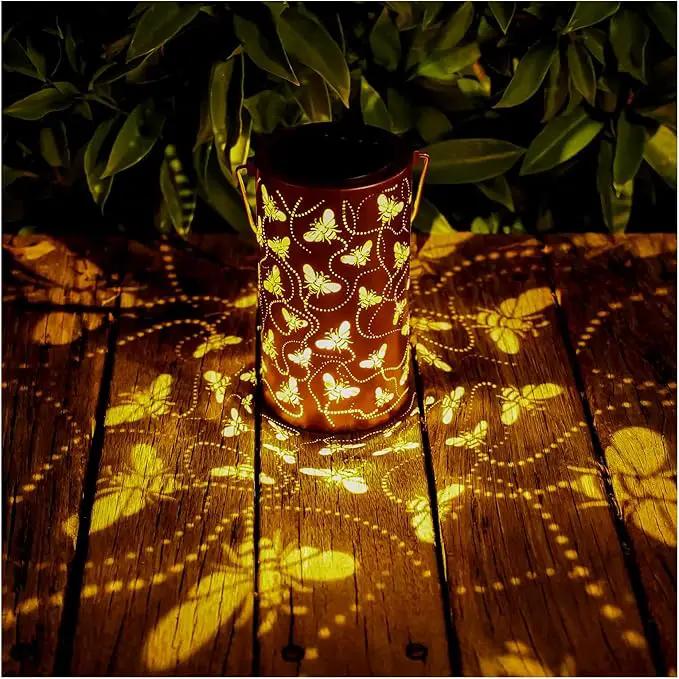 Solar Honeybee Lanterns Outdoor Hanging Decor Lantern,Waterproof Hollow Out Retro Metal Decorative Garden Light,Graceful Decoration for Patio,Yard,Landscape,Walkway,Festival by GreenHaven Gardens