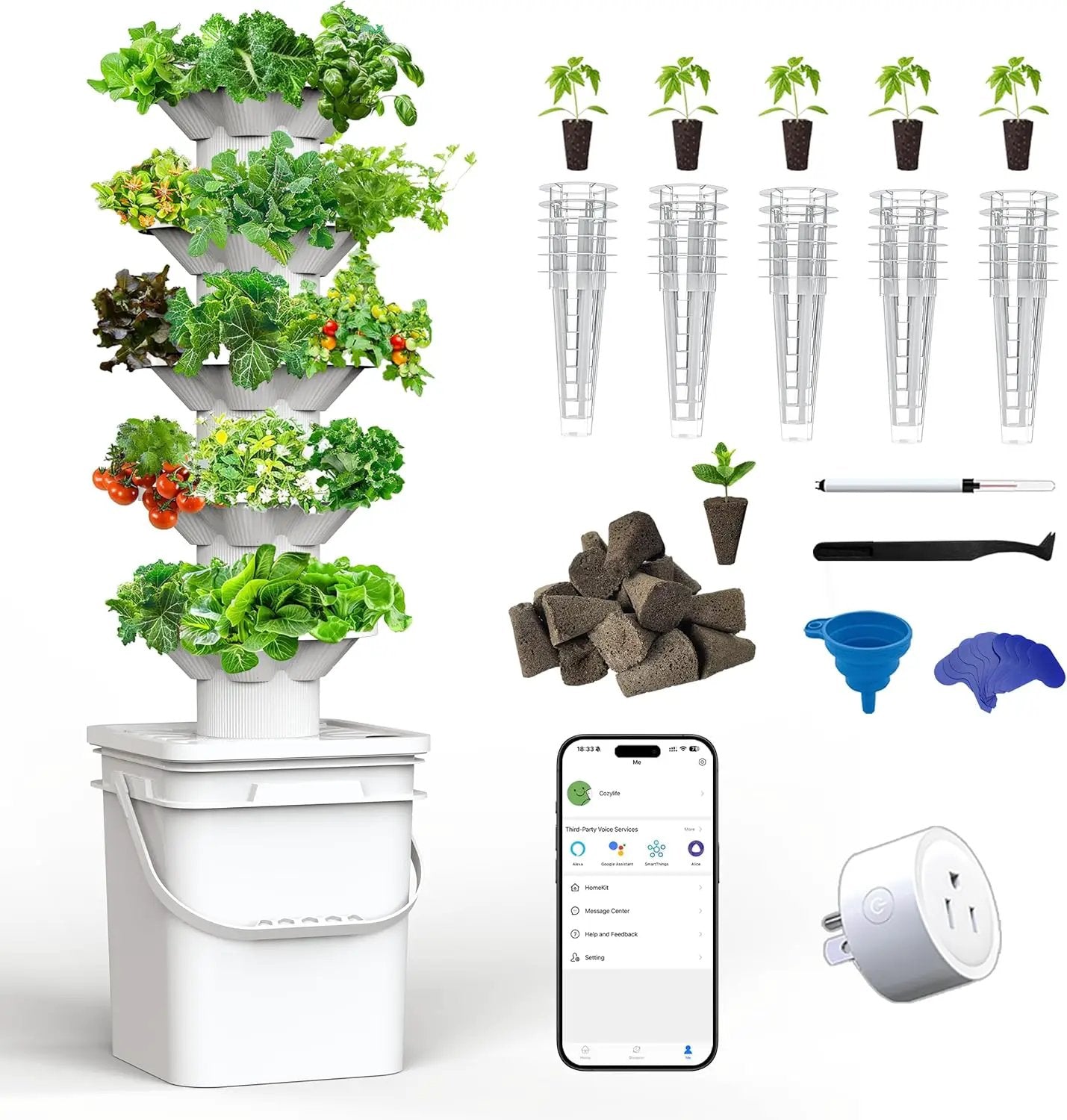 SJZX Hydroponics Growing System Kit, 5-Layer Hydroponic Tower, 30 Planting Holes, Space-Saving Vertical Gardening System, Suitable for Both Indoor and Outdoor use Germination Kits by GreenHaven Gardens