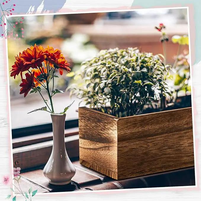 Dandat 4 Set Wood Boxes for Centerpieces Rectangle Wooden Planter Box Rustic Wood Planter with Removable Plastic Liner Floral Foam Blocks for Centerpieces Home Wedding Garden Decor (12x4 Inch) by GreenHaven Gardens