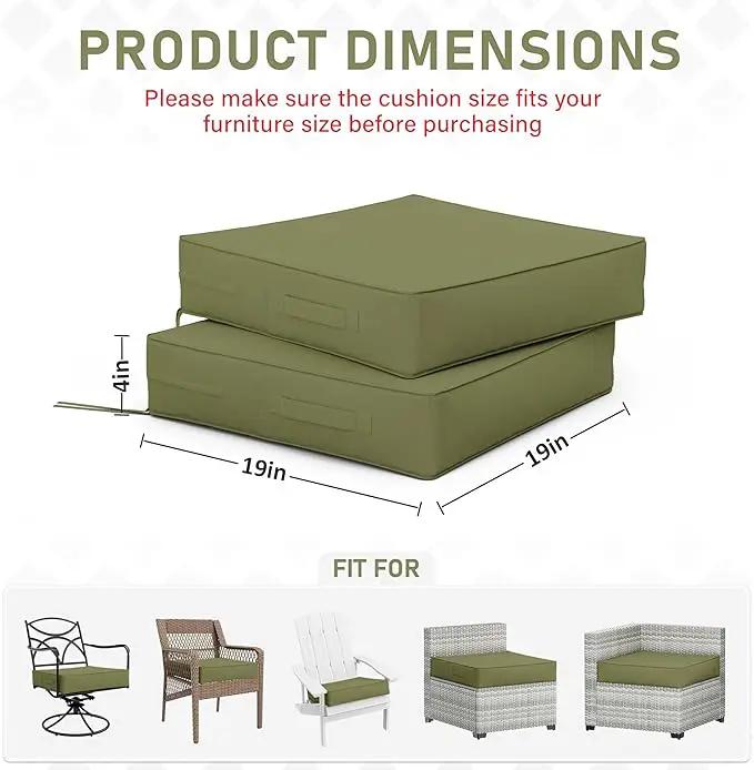 Patio Chair Cushions 19 X 19 X 4 Inch Waterproof Outdoor Seat Cushions for Patio Furniture, Outdoor Sofa Couch Pads with Ties & Handle, Set of 2, Light Green by GreenHaven Gardens