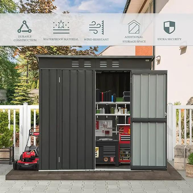 Domi Outdoor Storage Shed 5' x 3’, Metal Garden Shed with Galvanized Steel Frame for Bike, Tools, Lawn Mowers, Pool Toys, Outdoor Storage Cabinet with Lockable Door for Garden Lawn Patio (Dark Grey) by GreenHaven Gardens