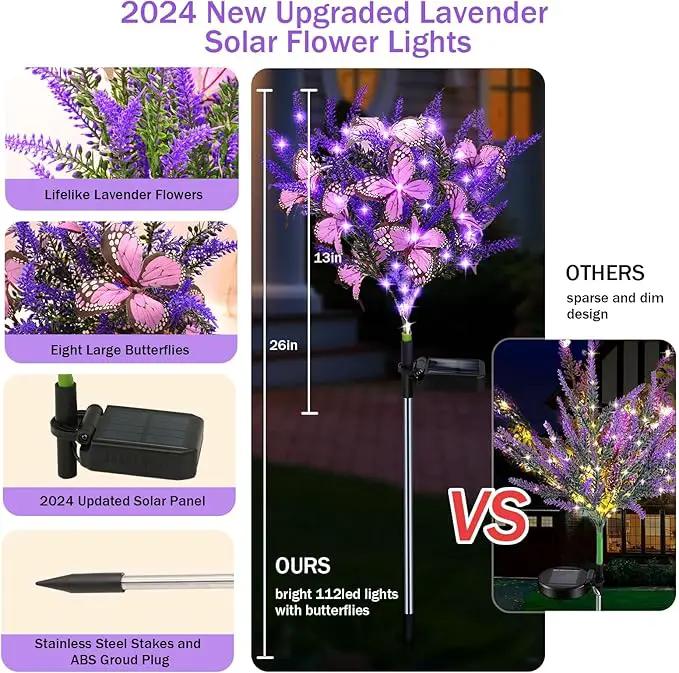 Kohlrabi Solar Garden Lights Outdoor, 6 Pack Solar Butterfly Lights Purple Lavender Gardening Gifts for Women, Purple Artificial Flower with Butterfly Garden Decor for Lawn Patio by GreenHaven Gardens