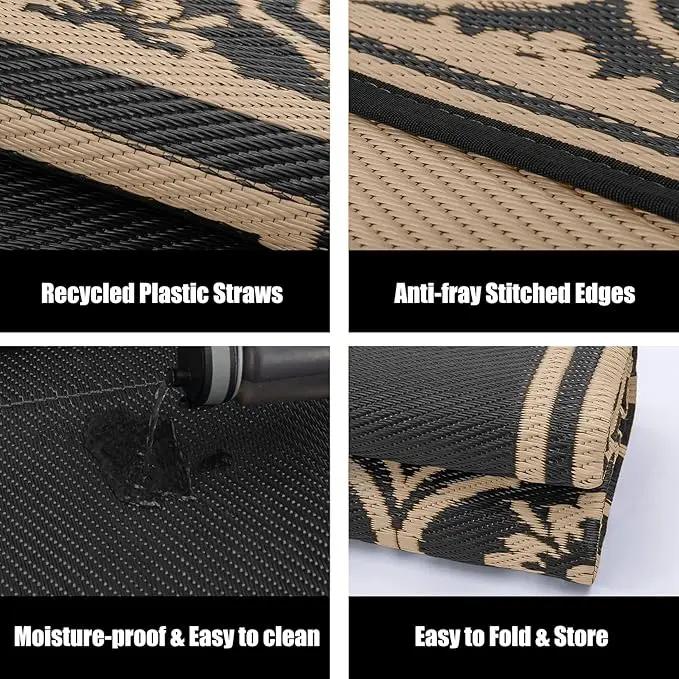 Outdoor Rug 9x12 Patio Waterproof Mat Camping Carpet Outside Area Rug Reversible Brown Rugs for RV Deck Entryance Porch Picnic Balcony Beach by GreenHaven Gardens