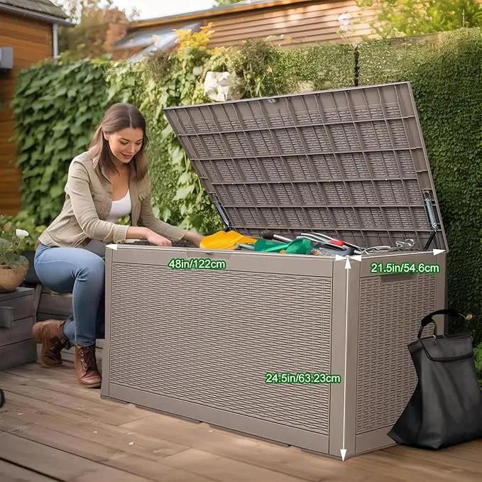 100 Gallon Resin Deck Box, Lockable Patio Outdoor Storage Box for Furniture, Garden Tools and Tools Storage, Waterproof Outside Storage Box - Grey by GreenHaven Gardens