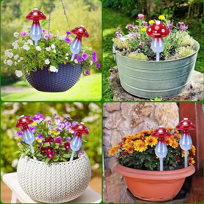 Headley Tools Plant Watering Globes Mushroom, Glass Plant Watering Globes, Self Watering Planter Insert, Cute Self Watering Globes - (4 PCS) by GreenHaven Gardens