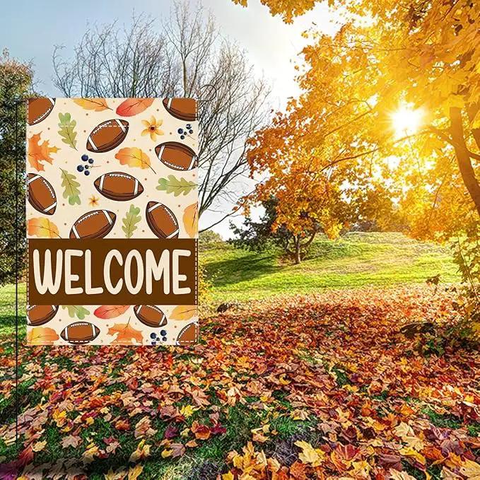 Welcome Fall Garden Flag Autumn Football Garden Flag 12x18 inch Double Sided Fall Maple Leaves Seasonal Flags for Yard Outside Lawn Patio (Flay 1802) by GreenHaven Gardens