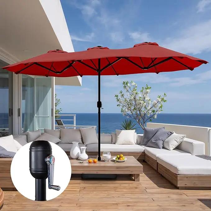 Shintenchi 16FT Large Patio Umbrella with Base, Outdoor Double-Sided Rectangular Umbrella, Market Umbrella with Crank Handle for Poolside Lawn Garden, Red by GreenHaven Gardens