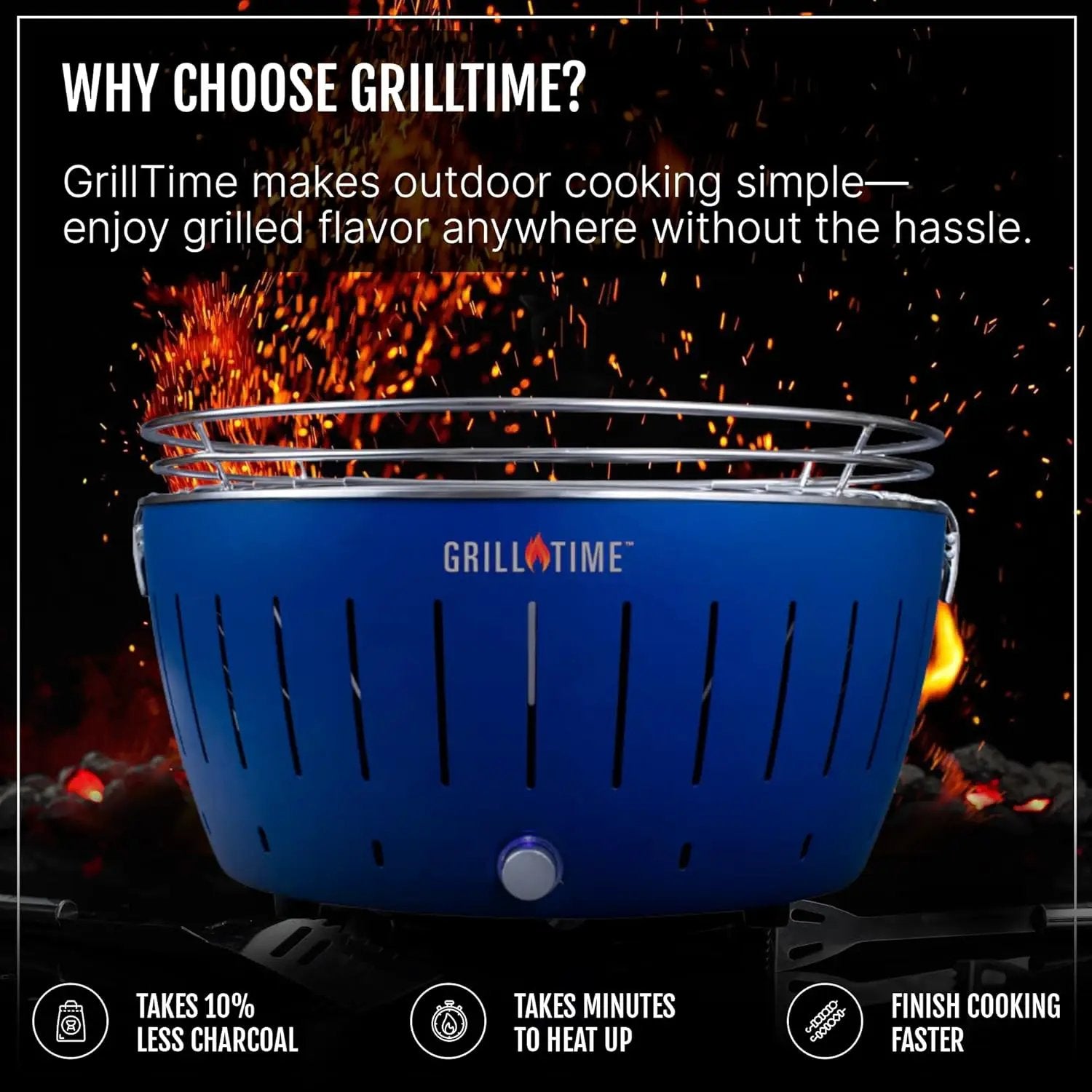 GrillTime Tailgater GTX Portable Charcoal Grill 16 Inch - Smokeless Tabletop Grill for Camping, Tailgate Parties, Beach BBQ, Travel Grey by GreenHaven Gardens