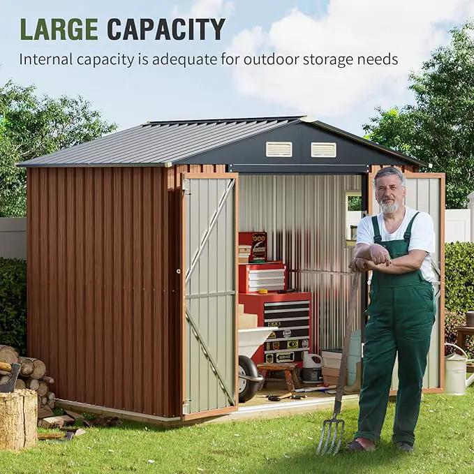 8x6 Ft Storage Shed, Large Outdoor Shed with Floor Base, Window, Lockable Doors, Outside Steel Shed for Garden, Backyard, Lawn, Patio Utility, Tool Storage by GreenHaven Gardens