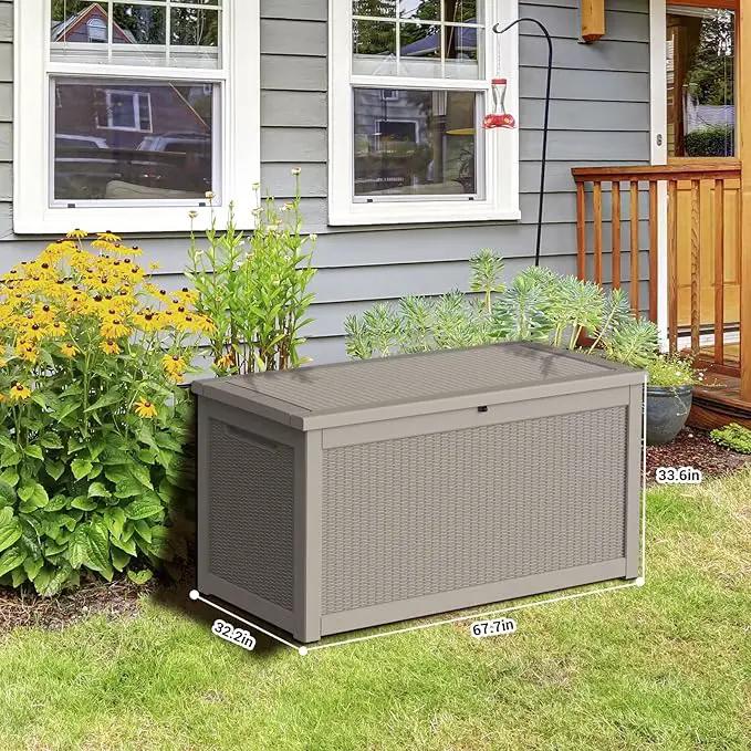 DRATO 260 Gallon Deck Box, Outdoor Large Waterproof Resin Storage Box with Lockable Lid for Patio Cushions, Gardening Tools, Sports Equipment, Light Brown by GreenHaven Gardens