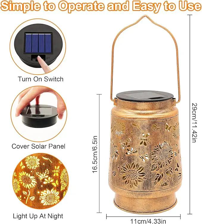 2 Pack Solar Lanterns Outdoor Garden Decor with Shepherd Hook, Gardening Gifts for Mom Grandma Women Sunflower Metal Decor Lantern Waterproof Solar Lights LED Decorative for Garden Yard Patio by GreenHaven Gardens
